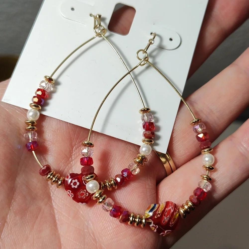 STYLE & CO Gold tone Beaded Heart Drop Earrings - Picture 9 of 9